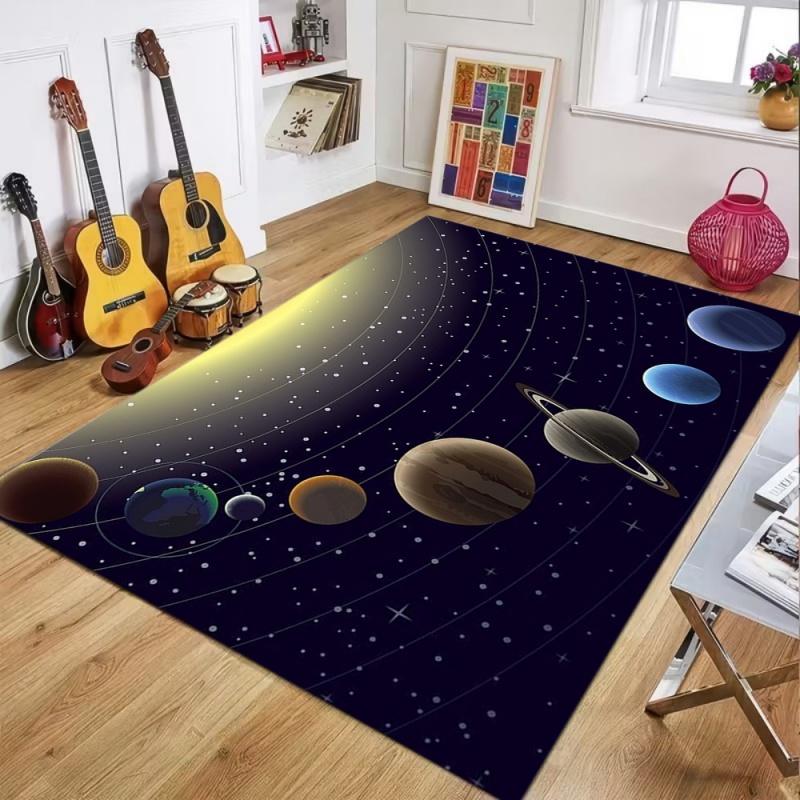 Solar System Planet Play Rug Non-Slip Floor Mat for Bedroom Educational Space Carpet