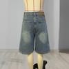 Women's Bermuda Jean Shorts High Waisted Knee Length Baggy Jorts Wide Leg Loose Denim Shorts with Pockets