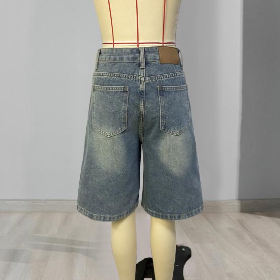 Women's Bermuda Jean Shorts High Waisted Knee Length Baggy Jorts Wide Leg Loose Denim Shorts with Pockets