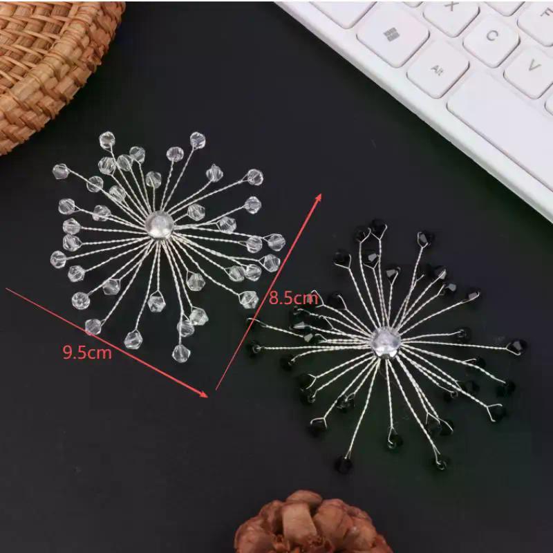 1Pair Handmade Beaded Crystal Glass Snowflake Earrings Wedding Dress Exaggerated Ear Studs Bridal Jewelry Fashionable Jewelry