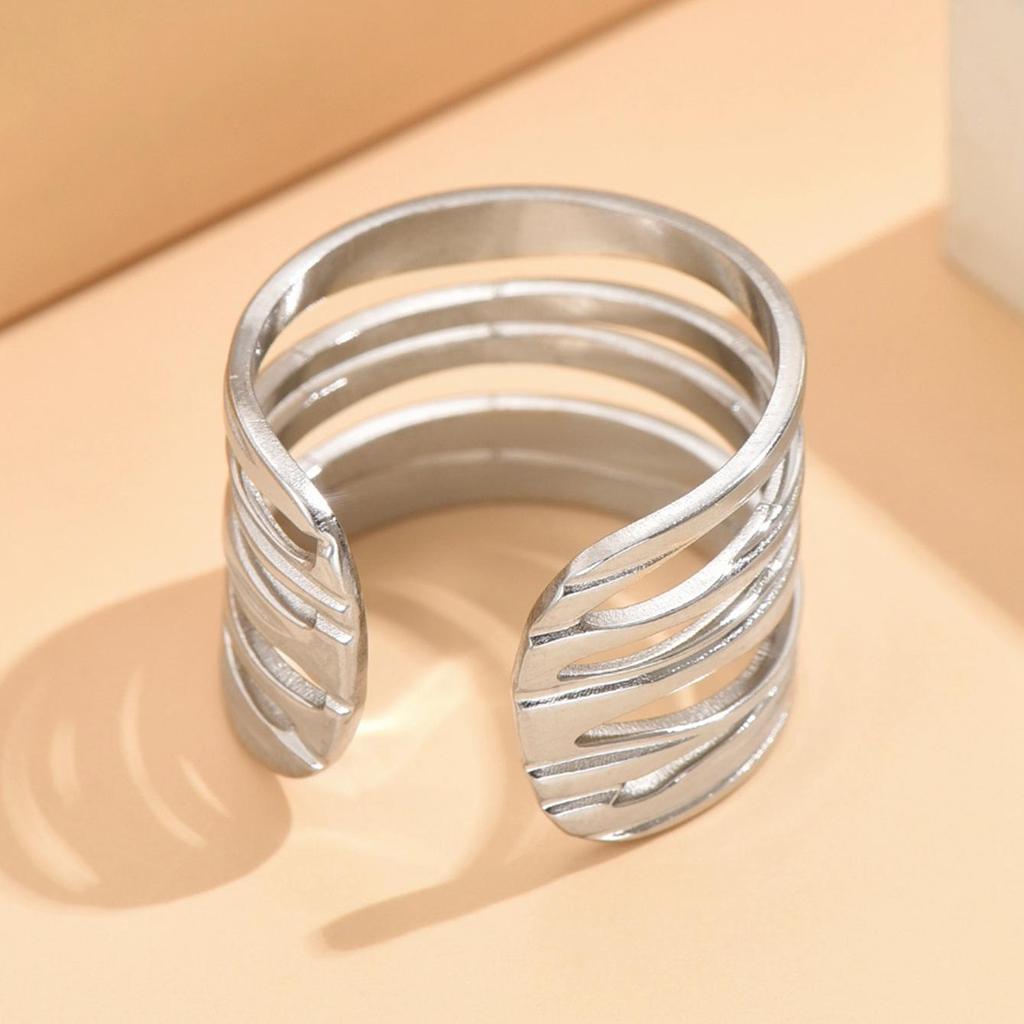European & American Personalized Multi-layer Open Line Adjustable Stainless Steel Ring Jewelry