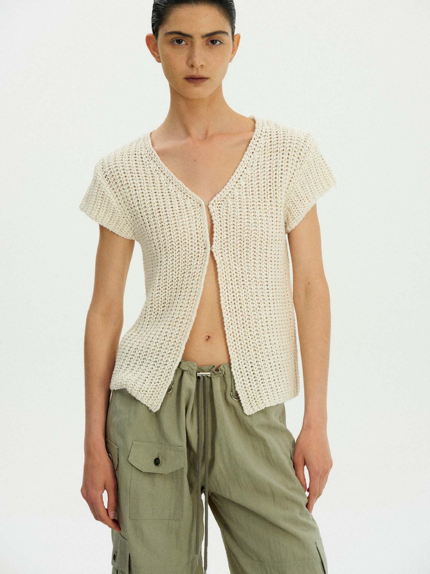 

Быстрый пропуск Удобный Сексуальный Кардиган с коротким рукавом S грязно-белый