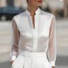 Damen-Farbsatinbluse mit Mesh-Einsatz und Stehkragen für Arbeit und Freizeit