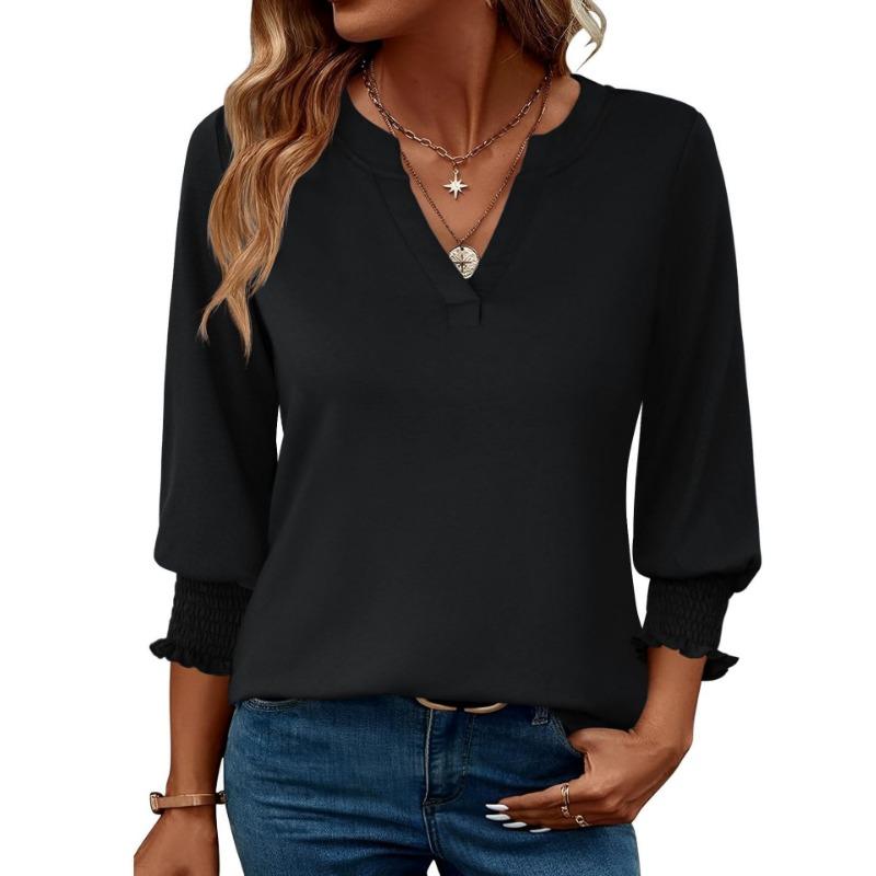 

Модная блузка с рукавом три четверти, цветочным принтом, повседневная летняя футболка женская S чёрный