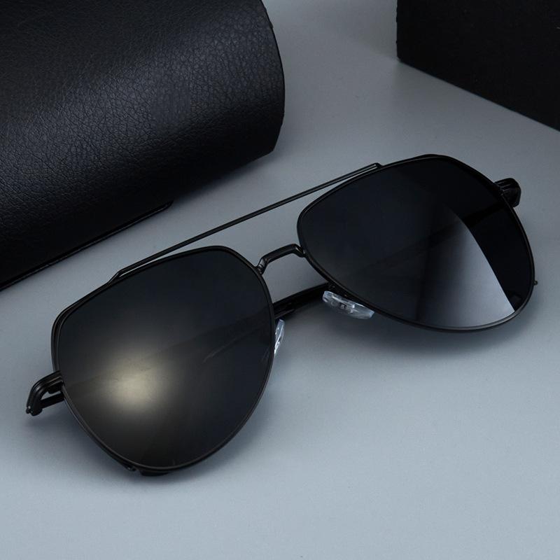 Retro sunglasses stainless steel new pilot men's driving double beam sunscreen UV protection sunshade polarized sunglasses