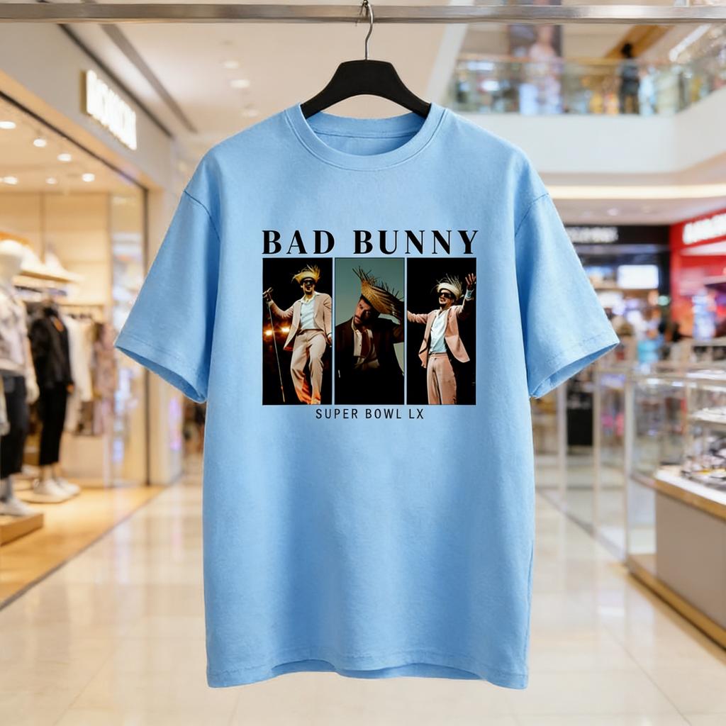 Bad Bunny Super Bowl Grafikus Pólók Rövid Ujjú Pamut Póló 2026 Férfi Nő Pamut Új Póló Nőknek Nyomtatott Utcai Ruházat