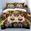 Heart Pattern Cat Family Print Bedding Duvet Cover Set  (1*Duvet Cover 2*Pillowcases, Without Duvet Insert)