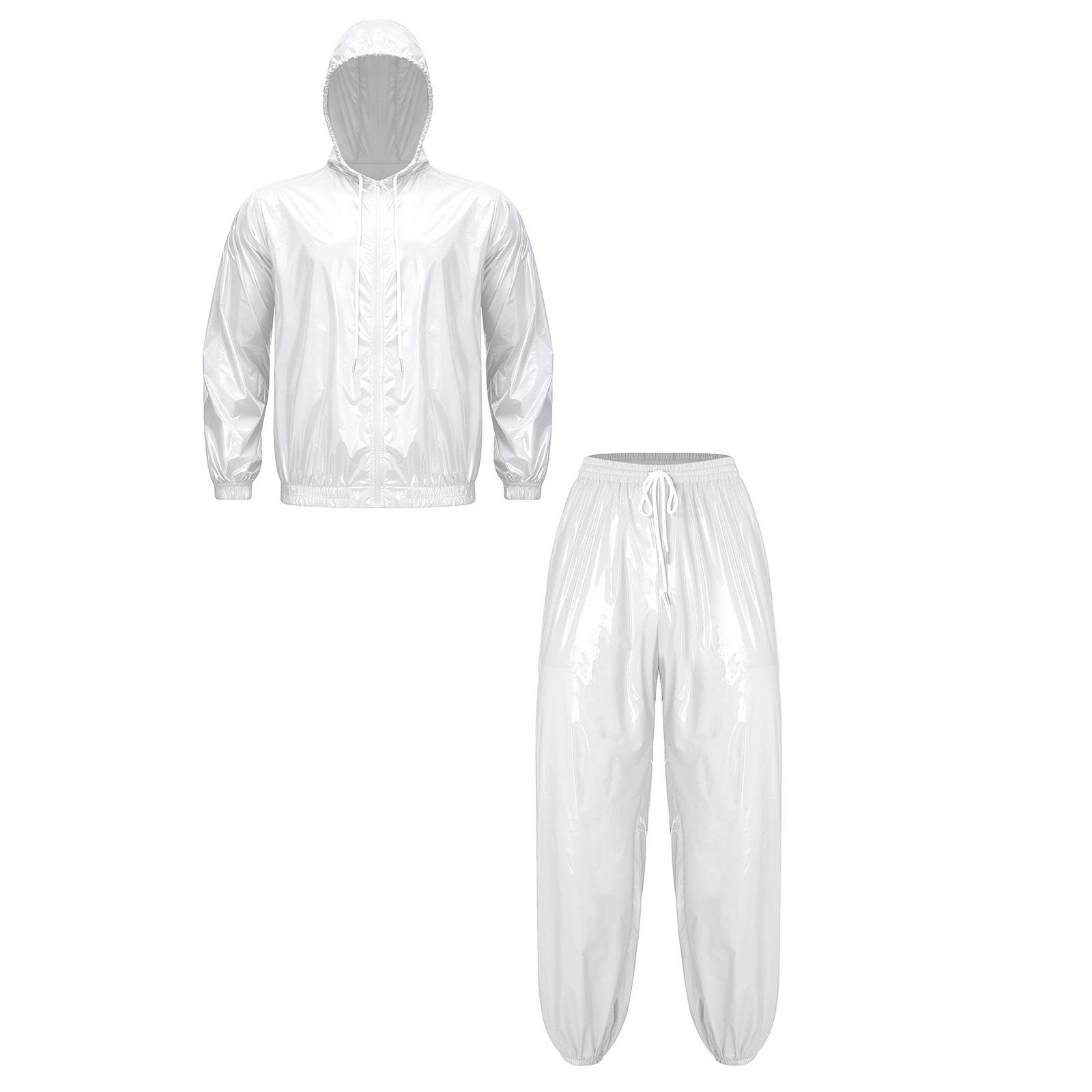 

Mens Waterproof Front Zip up Hood Jacket Windbreaker Long Sleeve Drawstring Jogging Track Pants S білий