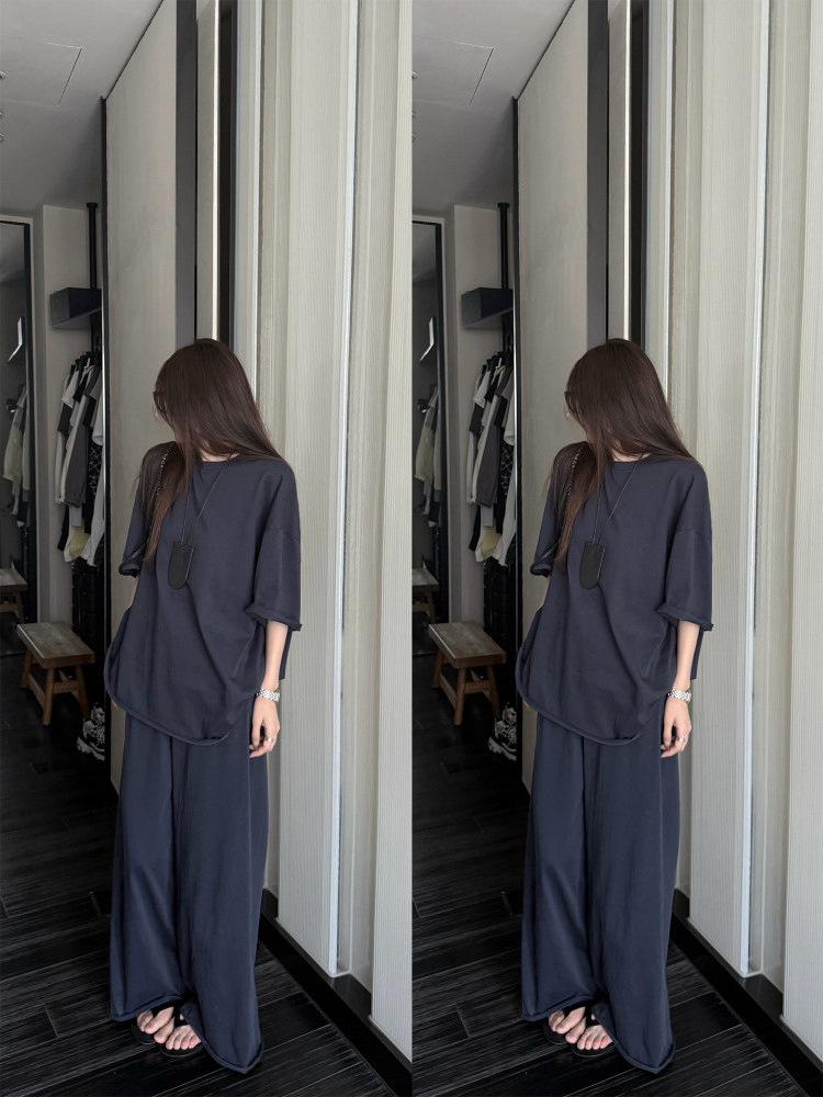 Superniniyy Cheese Roll & Pure Cotton Wide-Leg Pants Women's Summer Two-Piece Set