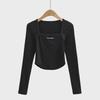 Crop top da donna con scollo quadrato, design a lisca di pesce, strisce piccanti, maniche lunghe