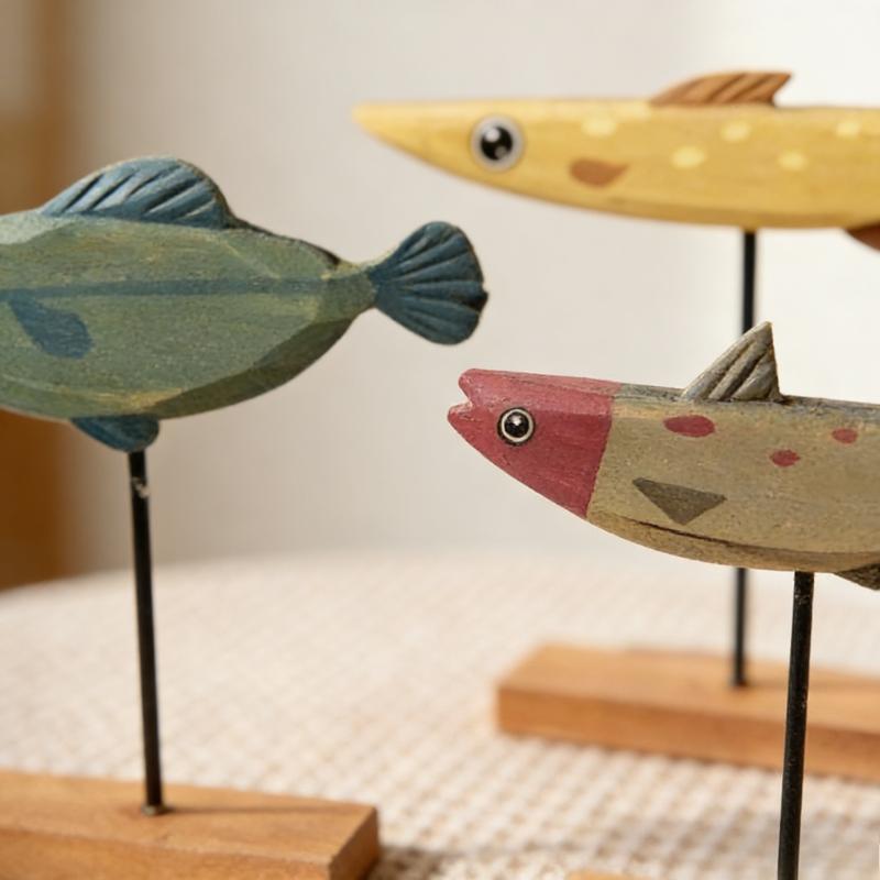 Nordic Minimalist Wooden Fish Decor Handmade Colorful Figurine Desktop Ornament Home Living Room Bedroom Office Art Decoration