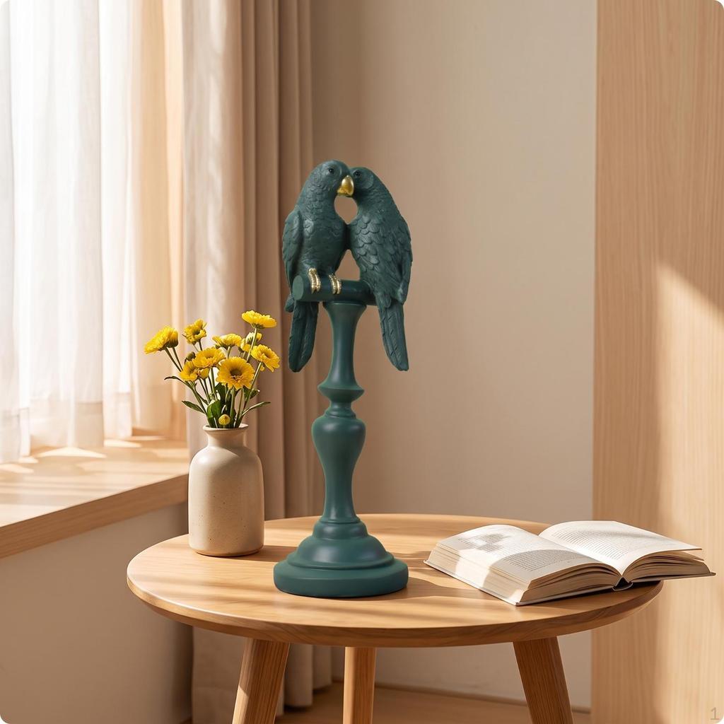 Parrot Sculpture with Pedestal Resin Figurine Tabletop Bird Statue for Art Lovers, Living