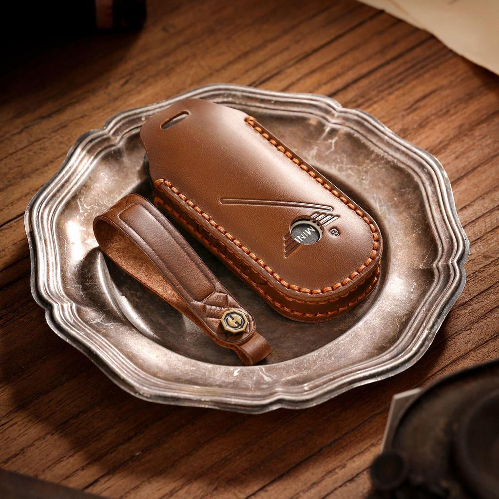 BMW Mini Genuine Leather Key Cover 2024 - Retro Cowhide Protective Sleeve