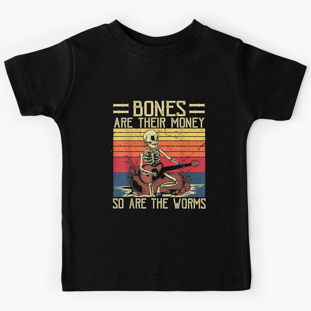 Bones Are Their Money Skeleton Playing Guitar Retro Vintage Kids T-Shirt 100
