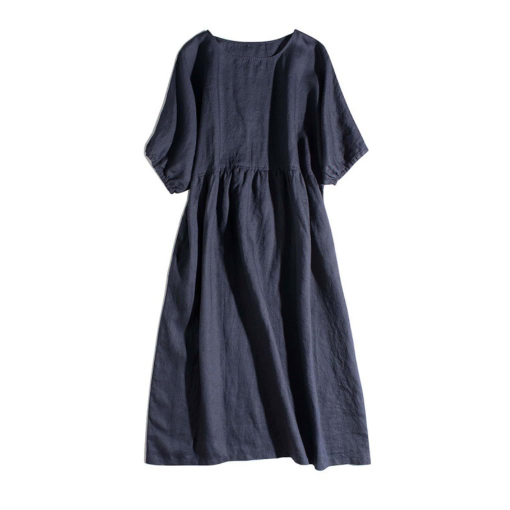 

Refreshing Linen Dress for Short Midi Nipped Not Size L [ROSELUCA.] Women, Sleeves, Length, Long, Natural, Cute, Figure-Flattering, Slimming, Waist,