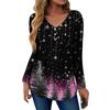 Women's Fashion Casual Christmas Tree Print V-Neck Decorative Button Long Sleeve T-Shirt Top