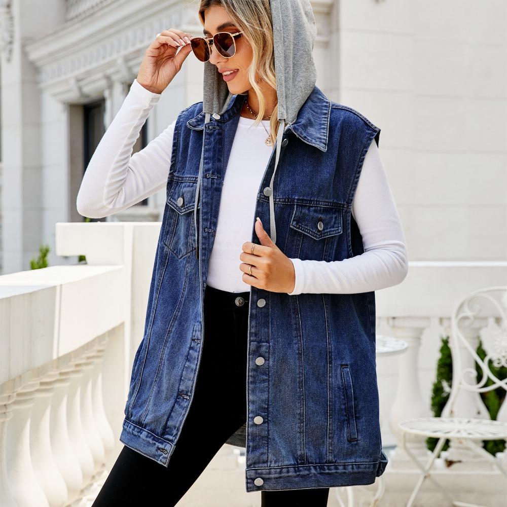 IHUASU Women's Vintage Denim Vest Jacket Loose Casual Trend Vests