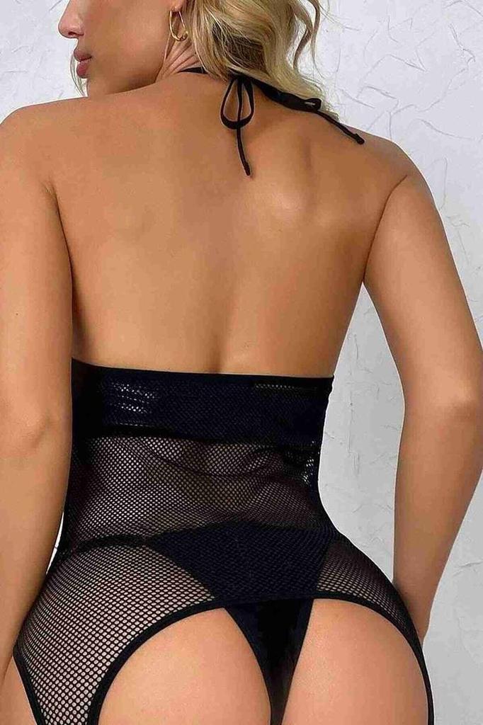 Merry See Leather Look Gartered Fantasy Underwear Black