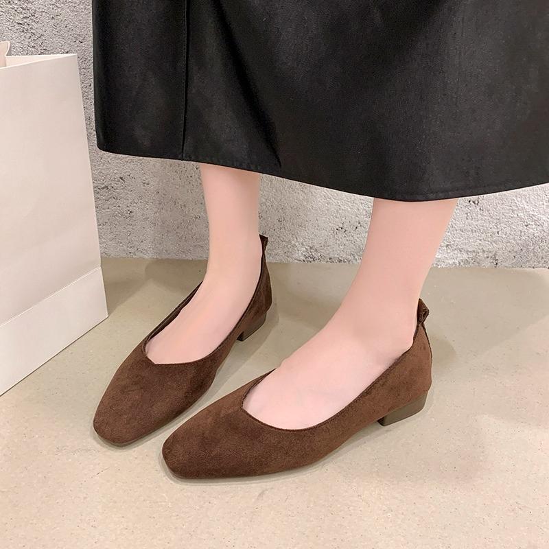 Low Heel Shoes Autumn New Square Toe Shallow Suede Slip-on Soft Sole Non-slip Wear-resistant Single Shoes