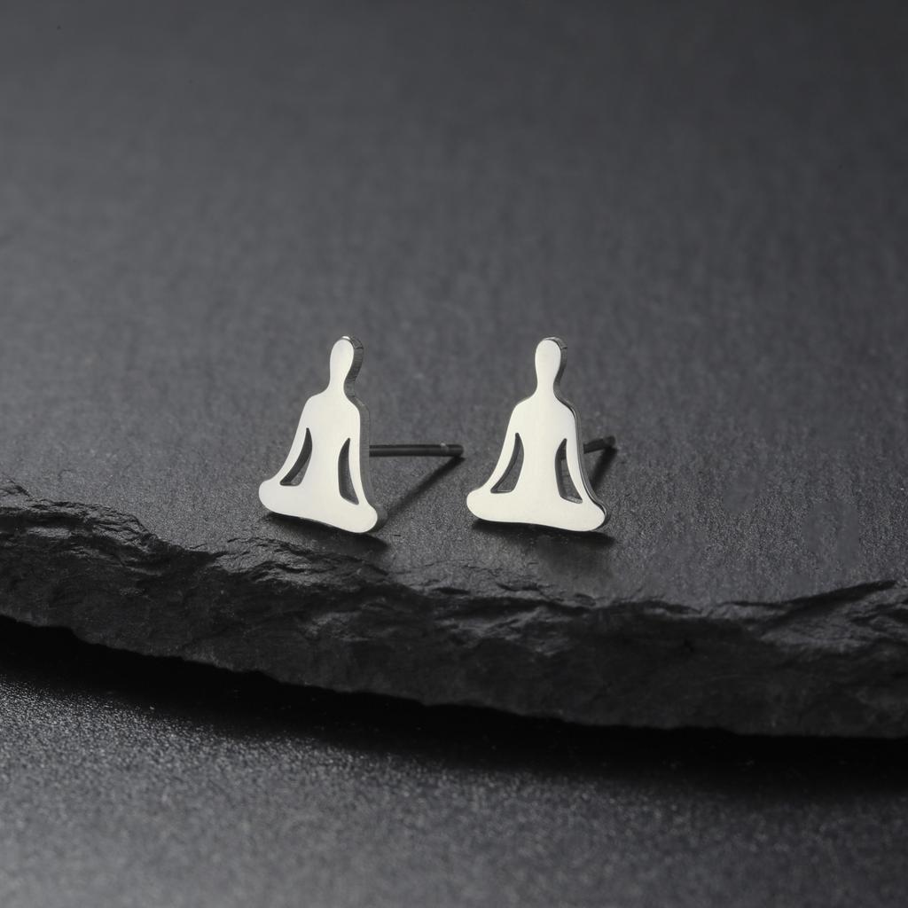 Cazador Mismatched Yoga Meditation Stud Earrings for Women Stainless Steel Asymmetric Piercing Earrings Jewelry Birthday Gift