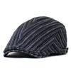 Denim Cotton Cap Men's and Women's New Casual Forward Hat White Striped Embroidered Beret