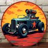 pc Vintage Blue Car Round Aluminum Wall Decor Sign  Retro Metal Tin Art for Home Garage Cafe