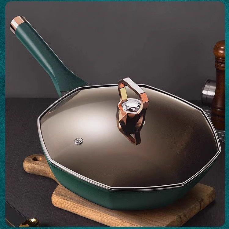 

Многофункциональная антипригарная сковорода, бытовая восьмиугольная сковорода, сковорода с плоским дном, индукционная плита, газовая универсальная кухонная посуда 32cm зелёный