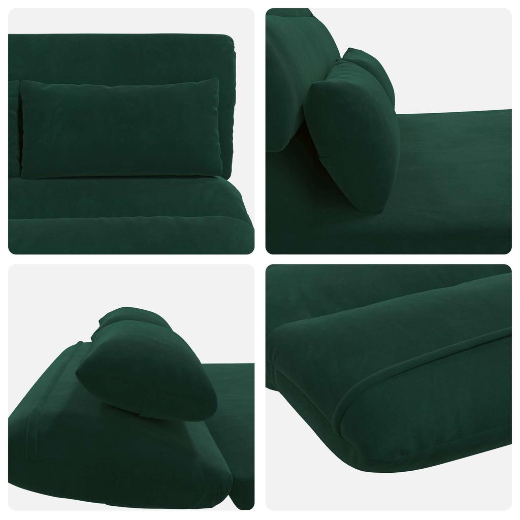 Adjustable Floor Footstool Dark Green Velvet