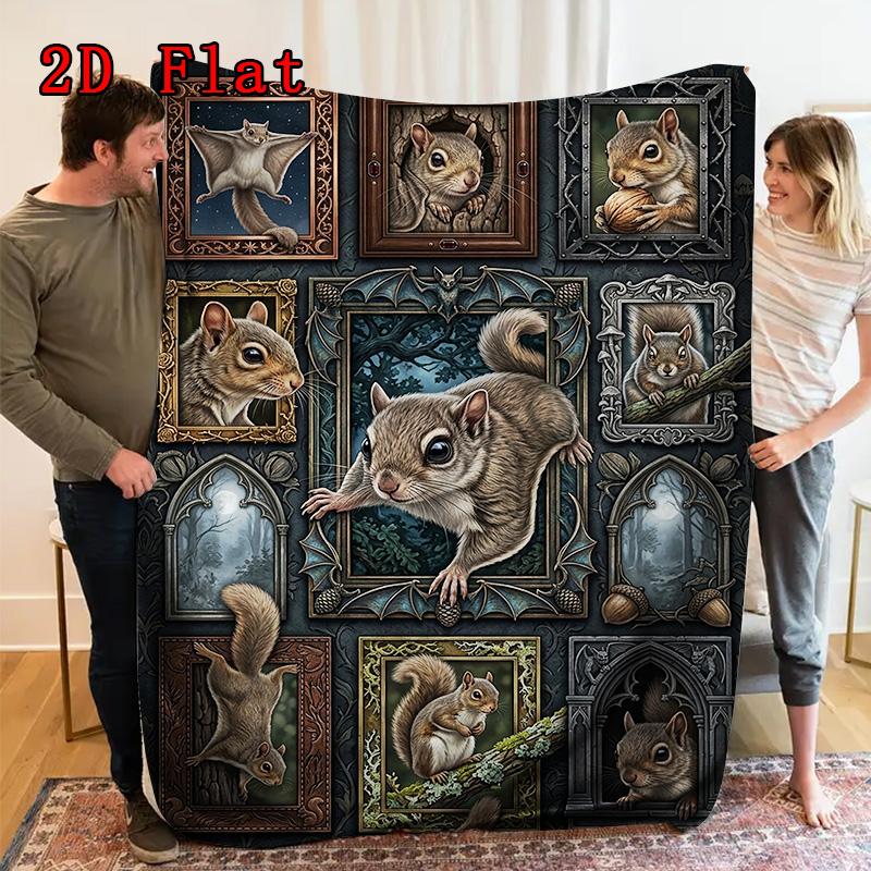 Squirrel Portrait Gallery 2D Flat Pattern Flannel Blanket, High quality All Seasons, Home Decor, Warmth and Comfort, Perfect for Christmas Gifts.