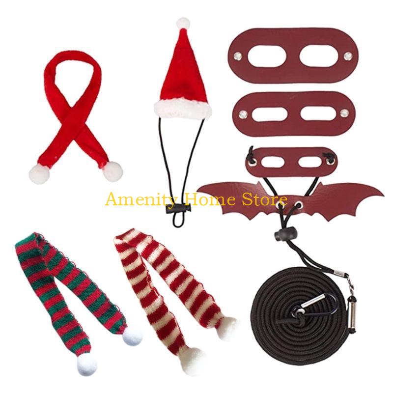 

F26C Bearded Dragon Christmas Hat & Scarf Leash and Harness from Baby to Juvenile Leather Walking Leash S for M L 3 Pa CN