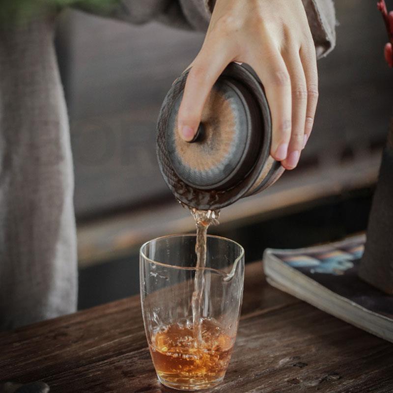 BORREY Puer Gaiwan Japonský styl Skákací nůž Čajová konvice Šálek Kung Fu Čajová sada Žehlička na čaj miska Kamenina Gaiwan Ruční práce