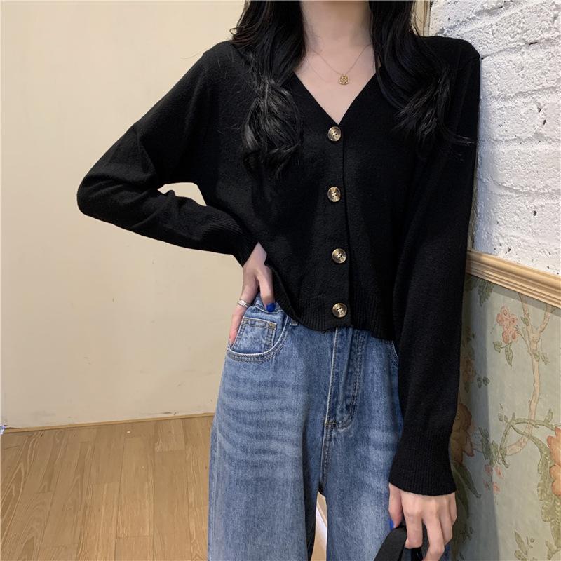 Autumn thin coat women's new versatile cardigan V-neck knitted sweater short casual outer fit