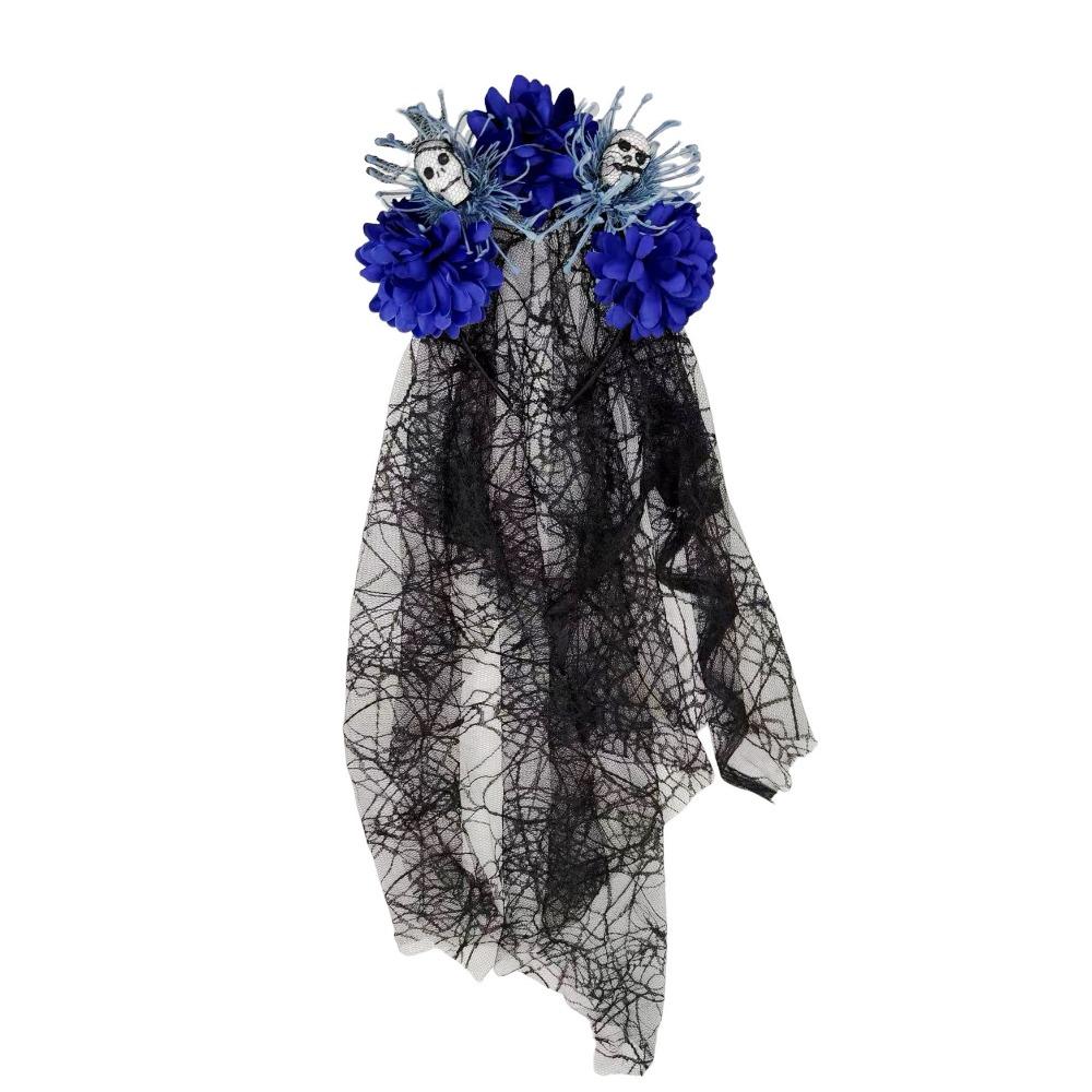Dark Purple Skull Headband Lace Veil Skull Headwear Gothic Style Ghost Bride Headwear Undead Day