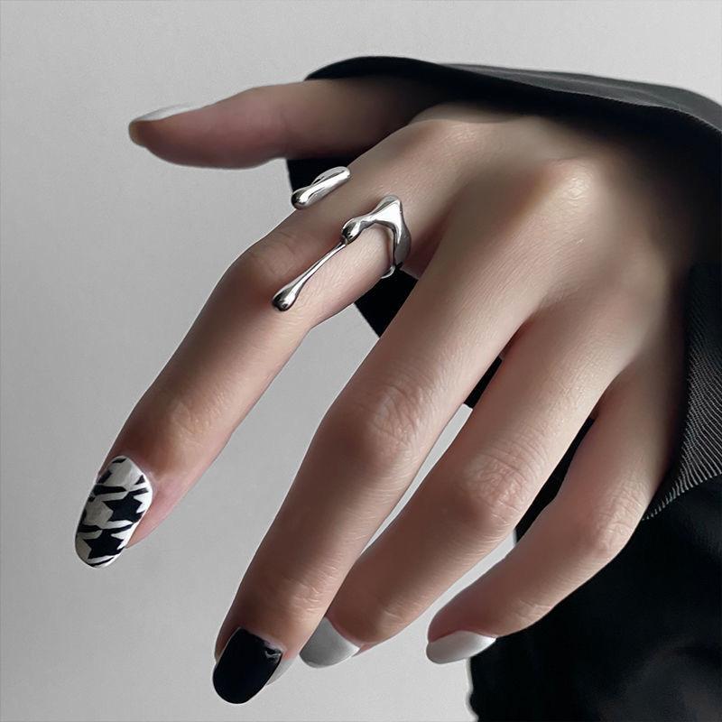 

New Simple Irregular Liquid Metal Lava Open Mouth Rings For Women Fashionable Personalized Daily Accessory Party Zircon Gifts