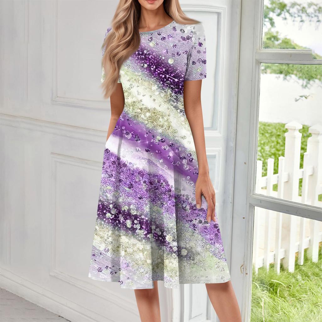 Kobiety Casualowa Sukienka Długa z Nadrukiem z Okrągłym Dekoltem