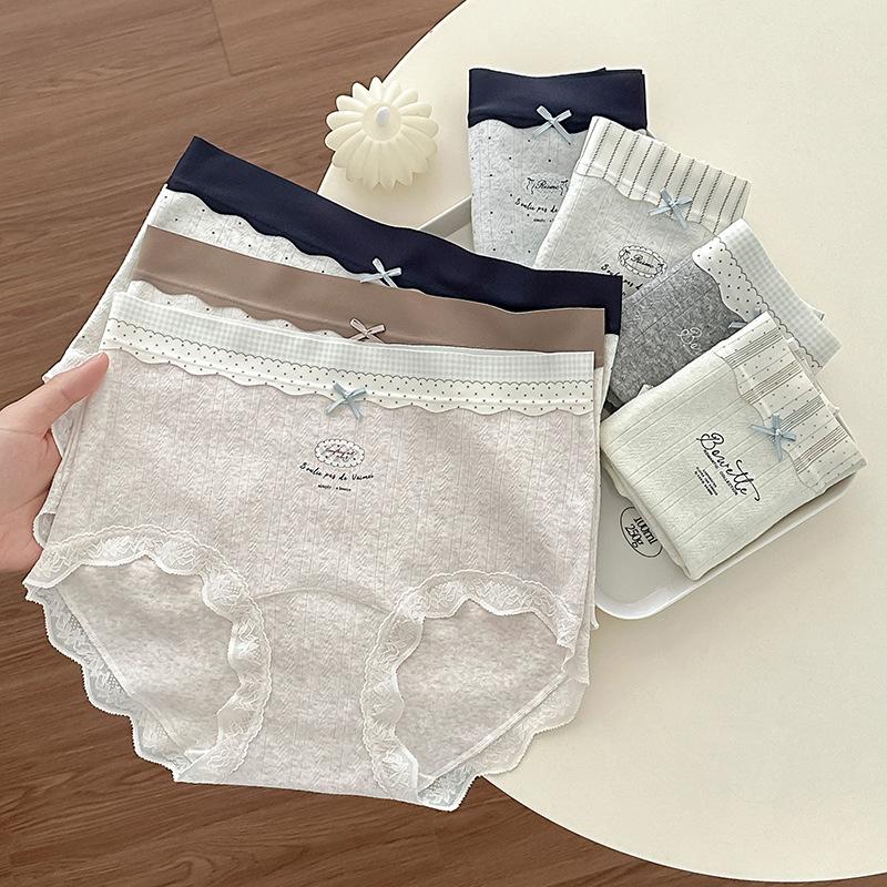 Women's Summer Cotton Jacquard Print 10A Bacteri Resistant Mid Waist Breathable Briefs