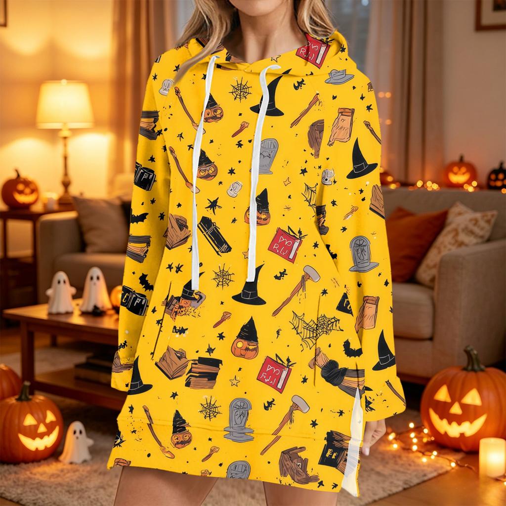 Women's Casual Long Sleeve Halloween Print Hoodie Pullover Top for Fall Festive Wear