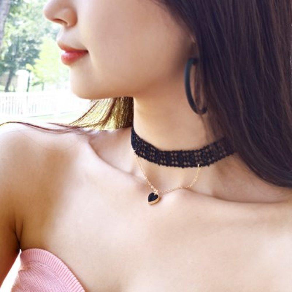 Chain Heart Lace Choker Necklace