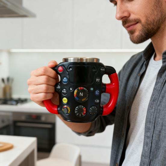 Yousheng Keramický hrnek na kávu Vzor závodního volantu Ergonomické ucho Hrnek Protiskluzové dno Šálek na kávu Vánoční dárek