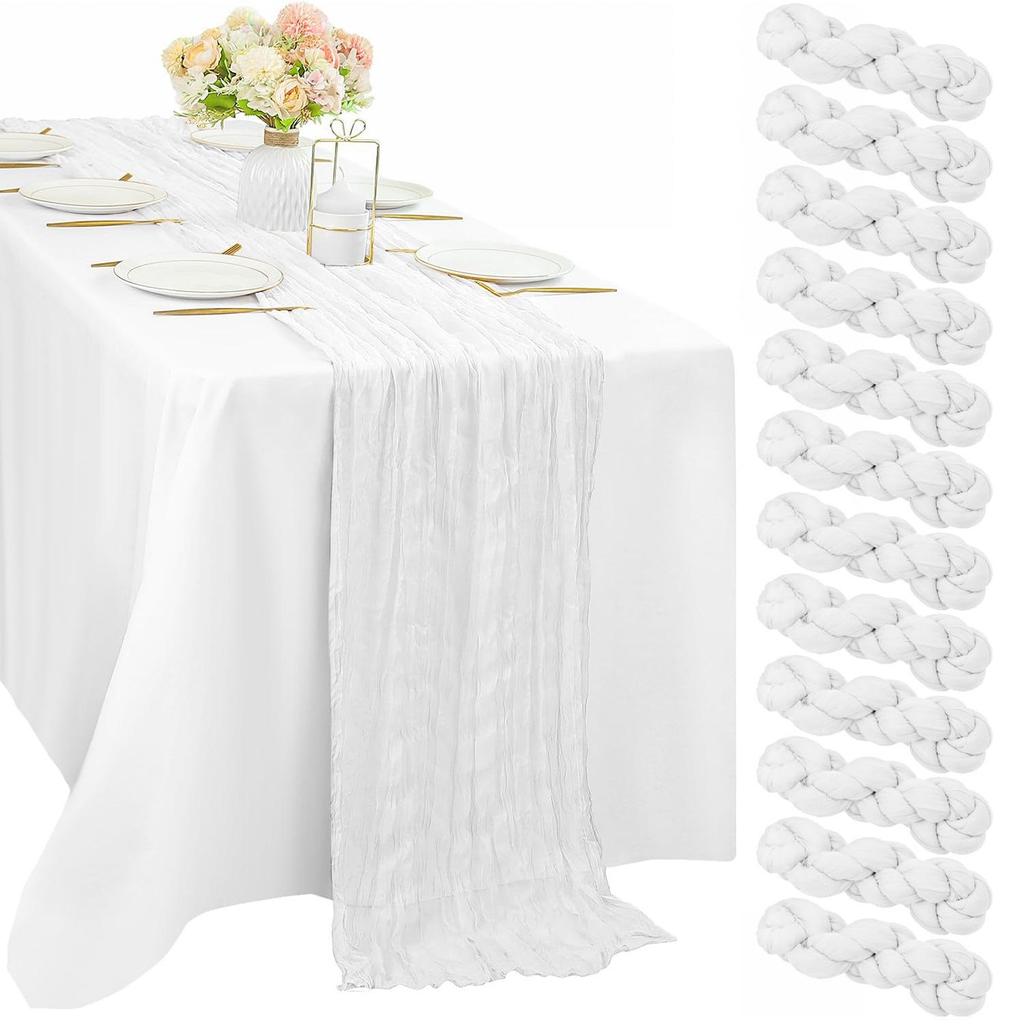 Bali Bohemian Crinkled Gauze Table Runner – Semi-transparent Twist, Festival Wedding Style.