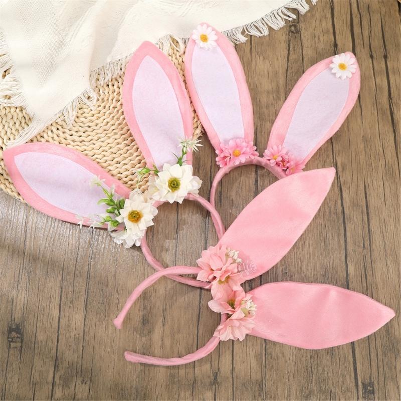 Roleplay Bunnies Girl Headband with Flower Designs Anime Headband Easter Cosplay Headdress Festival Dressingup Accessory