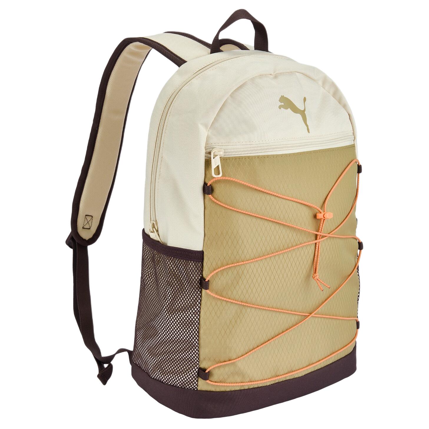 

Puma Logo Color Block Stitching Design Travel Hiking Large Capacity Fabric Backpack Unisex Backpack Chocolate-Brown Sandstone-Brown 09294502 Chocolate Brown & Sandstone Brown