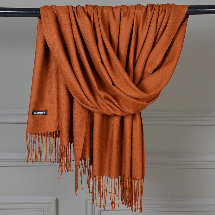 Imitation Cashmere Scarf - Solid Color, Warm Red & Navy Blue with Tassels, Perfect for Ladies' Winter Wear and Annual Meetings