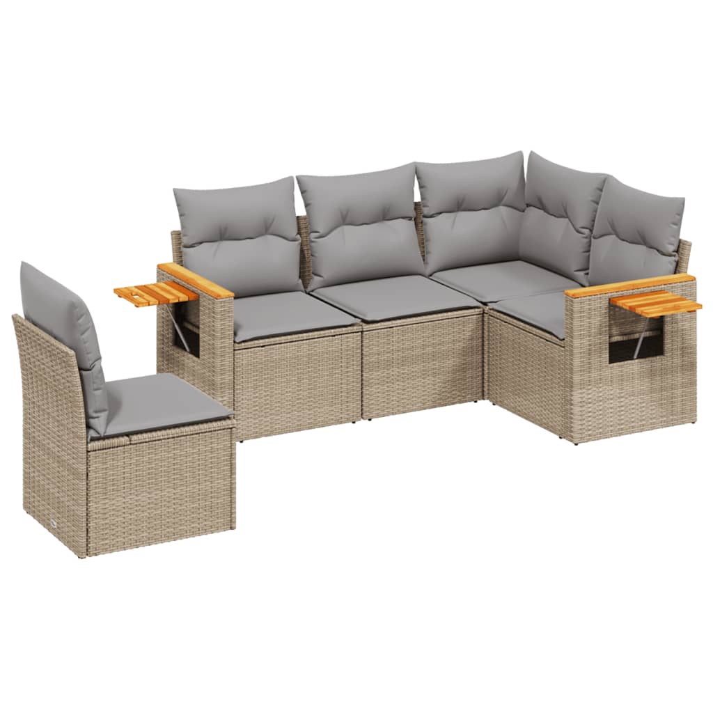 Vidaxl 5-Cz. Garden Furniture Set With Cushions, Beige, Poly Rattan