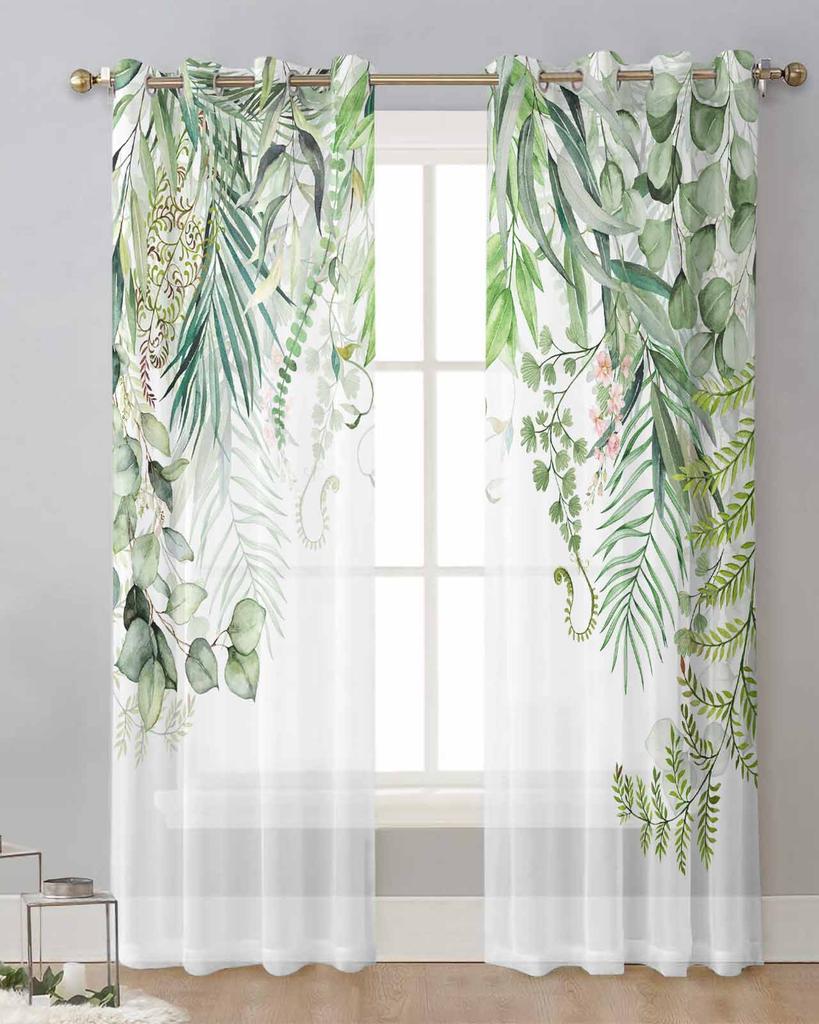 Aquarell Eukalyptus Palmblätter Farbverlauf Grün Transparente Vorhänge für Wohnzimmer Fenster Vorhänge Küche Tüll Voile Vorhänge