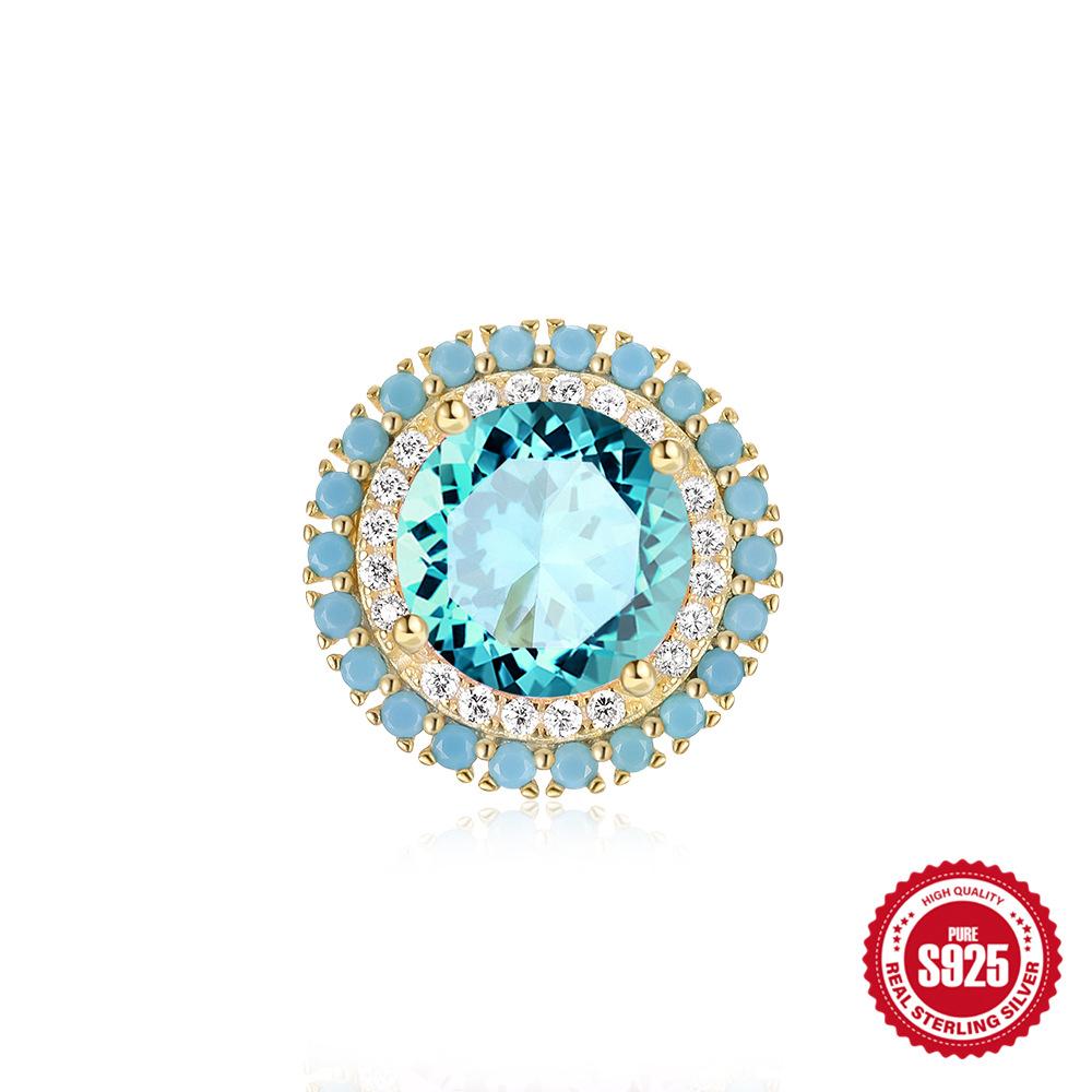 

Модные роскошные серьги-гвоздики из стерлингового серебра S925 с бирюзой и круглыми бриллиантами 925 Silver