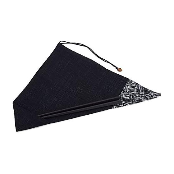 Handmade FUJITA Chopstick Bag, Samehada Komon X Black Fabric, Chopstick Holder, Handmade In Japan, Japanese雑貨, Eco-friendly, Tool Case, Cutlery