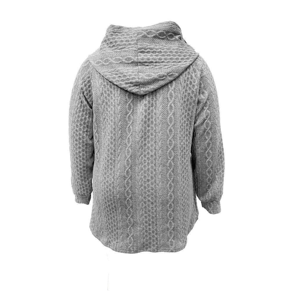 Damen einfarbiger Hoodie mit Wellenstich und aufgesetzter Tasche, lockere lässige Langarm-Herbst-Winter-Oberteile