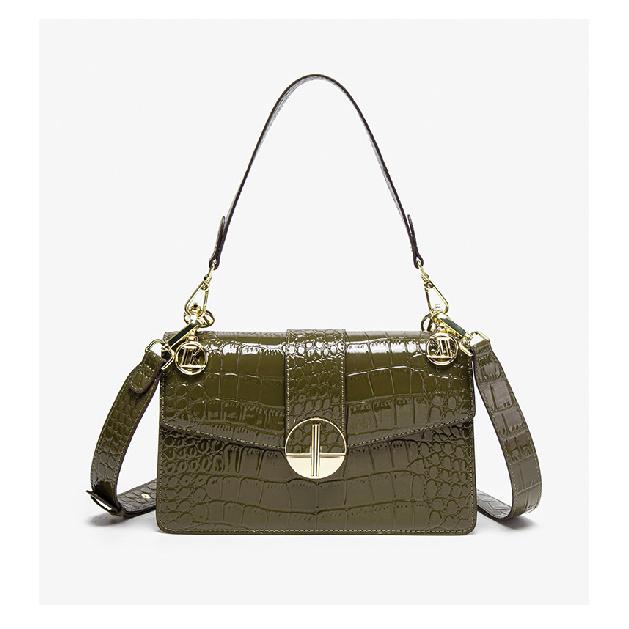 

2025 New Fashionable and Exquisite Women s Handbag, Niche High-End Crocodile Pattern Shoulder Underarm Bag, Crossbody Small Square Bag 25.5*8*15CM зелений