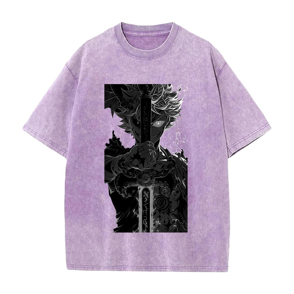 Hot Anime Black Clover Asta Print T-shirt Men Women Tshirts Short Sleeve Cotton Clothing Retro Washed T Shirt Harajuku Male Tops
